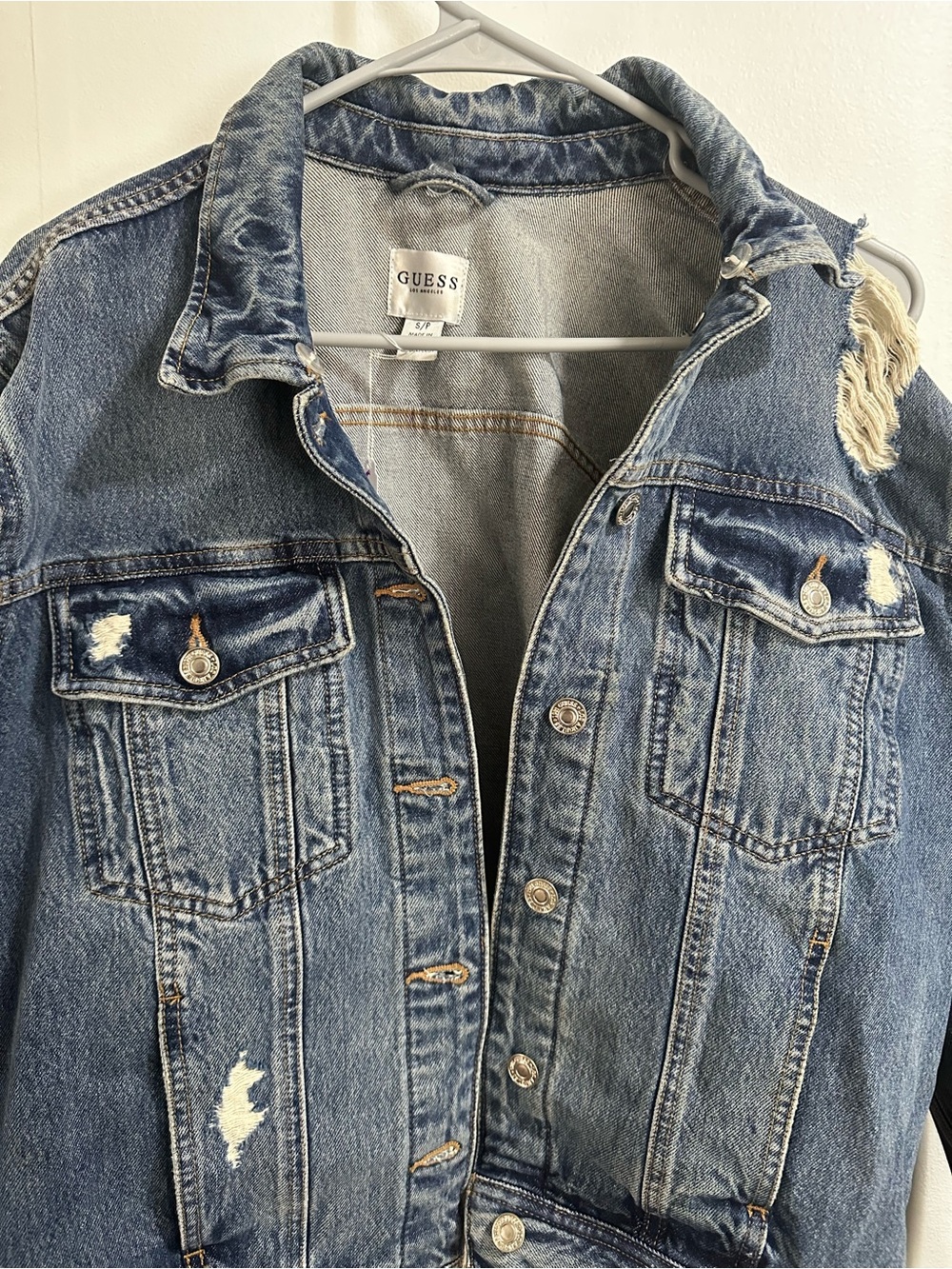 GUESS Blue Distressed Denim Jacket - Picture 6 of 6